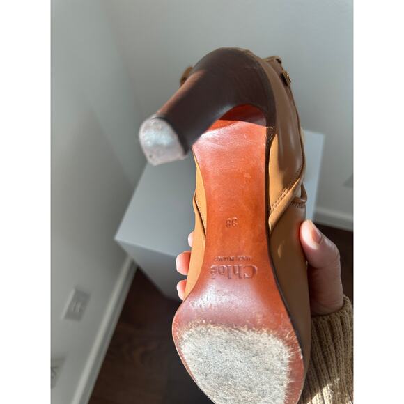 Chloe Tan Brown Leather Heeled Chelsea Ankle Booties Size 38 / US 7-7.5 - Picture 4 of 8
